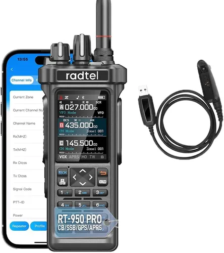 Radtel RT-950 PRO Radio Ham TX GPS/APRS, Walkie Talkie de Largo Alcance de 10W de Mano Radio Bidireccional, RX AM/FM/CB/SW/MW/LW, Programación por
