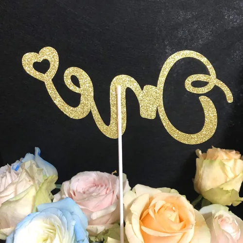 Miniatura 9 de ALISSAR Decoración dorada de doble cara con purpurina para el primer cumpleaños, decoración de pastel para primer cumpleaños de niño y niña, primer