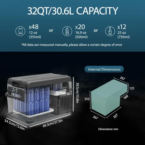 Miniatura 2 de Alpicool NCF35 Refrigerador Congelador Portátil, Refrigerador de Automóvil de 12 Voltios, 32 Cuartos de Galón (30.6 Litros) Enfriamiento Rápido