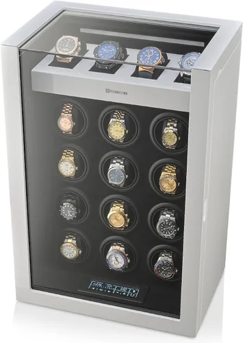 Miniatura 8 de TIMECUBE Enrollador de reloj para 12 relojes con luz interior y 4 ranuras de almacenamiento para relojes, Blanco, Compacto