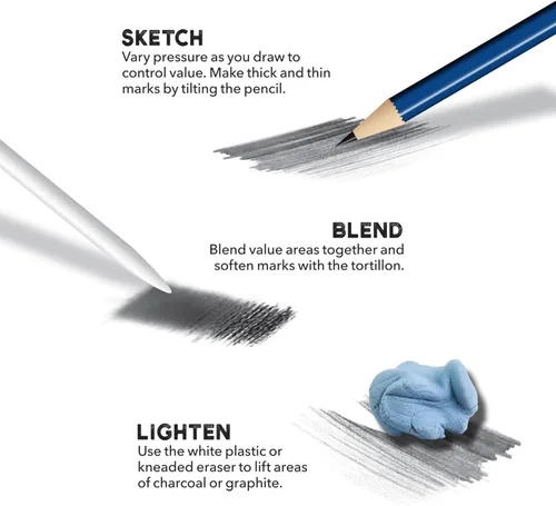 Miniatura 3 de ArtSkills Kit de bocetos, juegos de arte para adultos con juego de lápices y suministros de arte de carbón, lápices de sombreado para dibujar
