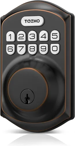 TEEHO TE001 - Cerradura inteligente para puerta de entrada, sin llave, con teclado, con 2 llaves, bloqueo automático, de fácil instalación, color
