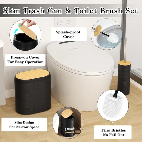 Miniatura 4 de XLHOMO Juego de 10 accesorios de baño color negro, juego de accesorios de baño de lujo con basura, cepillo de inodoro y 2 dispensadores de jabón
