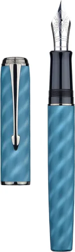 Hongdian A9 - Pluma estilográfica de gran tamaño No.8 con punta extrafina, alimentación de ebonite, patrón azul moiré, diseño único con convertidor