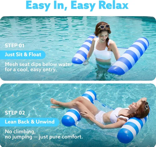 Miniatura 3 de SLOOSH 2 Packs Hammock Pool Floats Adults, 4-in-1 Multi-Purpose Inflatable Pool Floats PVC Water Hammock Lounge Floaties