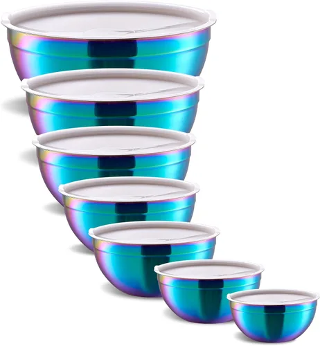 Tazones de Mezcla Arcoíris con Tapas Herméticas, Tazón de Acero Inoxidable, Ensaladeras 7 Piezas de Tazones Anidables Arcoíris Accesorios de Cocina