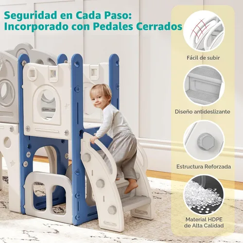 Miniatura 2 de kinbor Juego de toboganes 8 en 1 para niños pequeños, tobogán para niños con aro de baloncesto, juego para niños con escaleras fáciles de subir