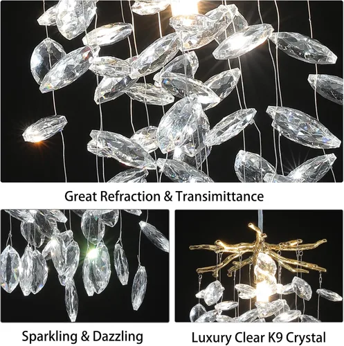 Miniatura 8 de YUYI Lámpara colgante de cristal de 8.3 pulgadas para isla de cocina, modernos candelabros de rama de árbol dorados, lámpara colgante redonda