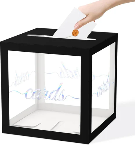Miniatura 9 de QISOLIY Caja Negra para Tarjetas Cajas de Tarjetas de Boda para Recepción Portador de Caja de Tarjetas de Regalo Caja de Dinero para Graduaciones