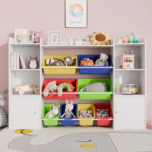 Xilingol Organizador de almacenamiento de juguetes para niños con 8 contenedores de juguetes removibles, organizadores de juguetes de 4 niveles con