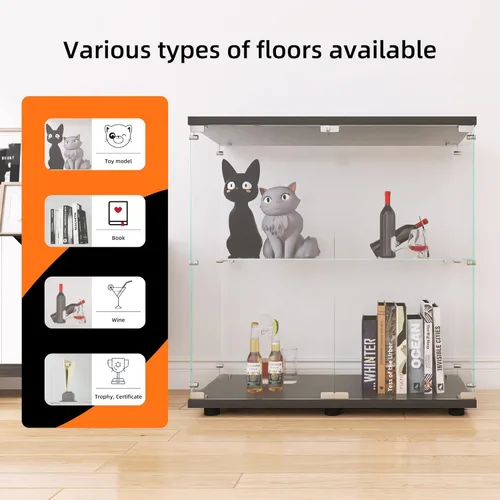 Miniatura 5 de LFT HUIMEI2Y Vitrina de cristal con 2 estantes con puerta doble, gabinetes Curio de instalación rápida en 30 minutos, estantería de pie de vidrio