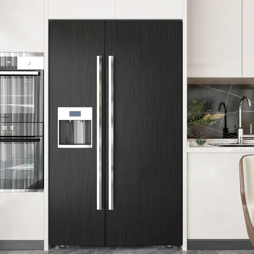 Papel Tapiz de Acero Inoxidable Negro Despegar y Pegar Protector Antisalpicaduras Envoltorio para Refrigerador Papel de Contacto Negro Metálico para