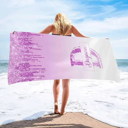 Miniatura 8 de InterestPrint Toalla de playa personalizada para mujeres y hombres, con texto dorado brillante, color verde, toallas de playa personalizadas