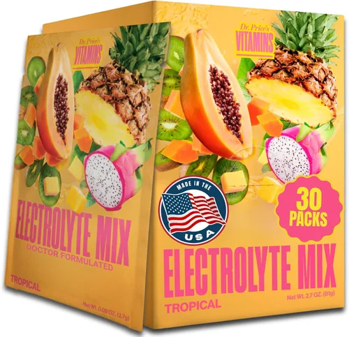 Dr. Price's - Paquetes de polvo de hidratación con electrolitos tropicales, 30 paquetes | Mezcla de bebidas electrolíticas sin azúcar, más de 72