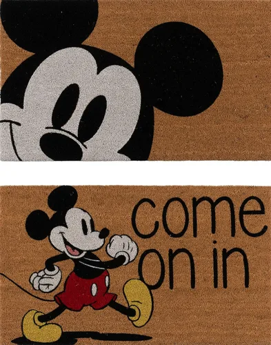 Gertmenian 47534 Disney Mickey Mouse - Alfombra retro clásica de fibra de coco para entrada, paquete de 2 unidades, 20 x 34 pulgadas, color marrón