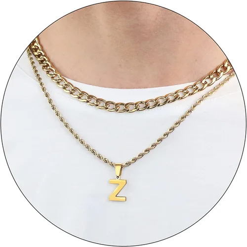 Miniatura 30 de SENRAN Collar con inicial en capas de la A a la Z para hombre, cadena de cuerda torcida de acero inoxidable de 18 a 20 pulgadas, dije de letra