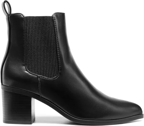 Miniatura 2 de DREAM PAIRS Botines Chelsea elásticos retro para mujer, a la moda, tacón bajo y grueso, puntera puntiaguda, botines de tacón de otoño