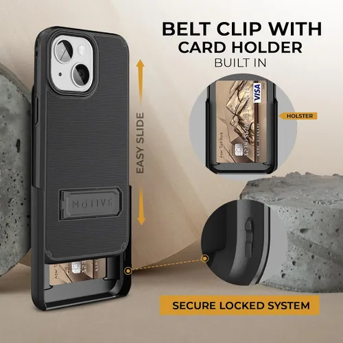 Miniatura 5 de MOTIVE Funda para iPhone 15 con clip para cinturón, magnética compatible con MagSafe, combo de funda de carcasa a prueba de golpes, funda para Negro