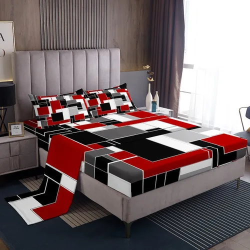 Miniatura 34 de Feelyou Juego de sábanas decorativas con ombre abstracto para niños y adolescentes, juego de sábanas rojas y negras de moda para dormitorio de niñas