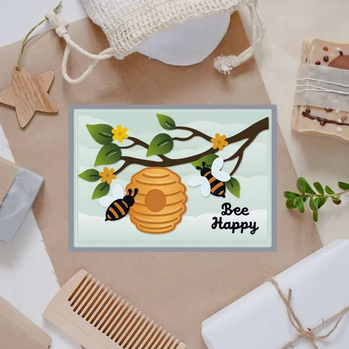 Miniatura 4 de BENECREAT Troqueles de corte de abeja y ramas de flores de miel de 5.5 x 4.5 pulgadas, plantillas de metal para álbumes de recortes, fabricación