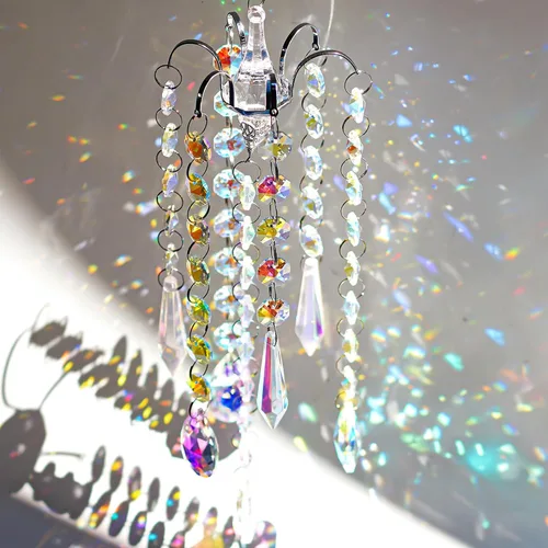 Miniatura 2 de H&D Hyaline & Dora Candelabro con Campanillas de Viento, Prismas de Cristal con Recubrimiento AB, Atrapasoles Colgante, Pendiente para Decoración