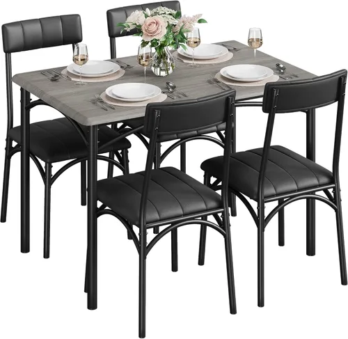 Miniatura 4 de Amyove Mesa y sillas de cocina, juego de mesa de comedor para 4 personas con sillas tapizadas, juego de mesa de cocina rectangular de metal y madera
