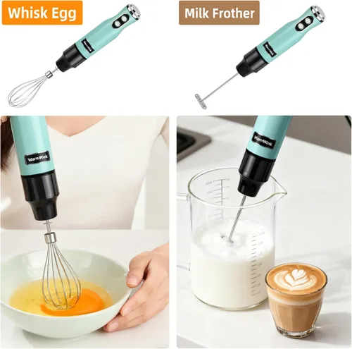 Miniatura 5 de Batidora de mano, potente 4 en 1 600 W con cable de inmersión de mano con accesorio de acero inoxidable, procesador de alimentos pequeño y palo