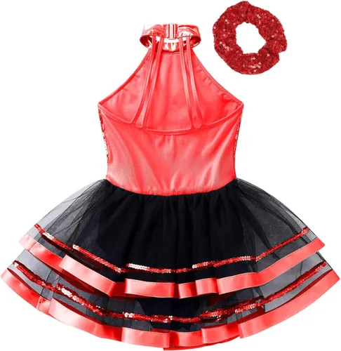 Miniatura 9 de CHICTRY Vestido tutú de ballet con lentejuelas brillantes para niñas y niñas, moderno disfraz de baile latino de jazz