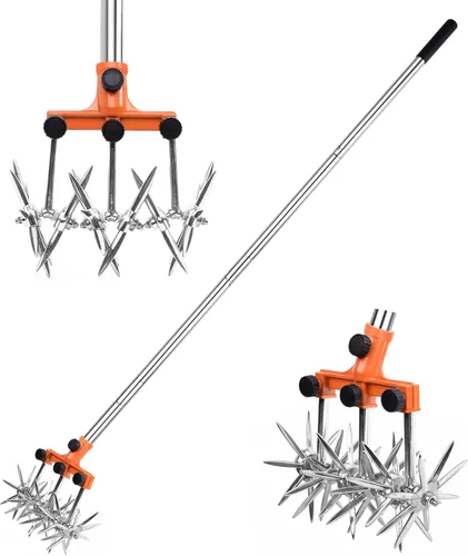 BARAYSTUS Cultivador Rotativo de Jardín Motoazada Ajustable de Acero Inoxidable Manzón de Mano para Mezcla de Suelo o Resembrado de Césped Motoazada