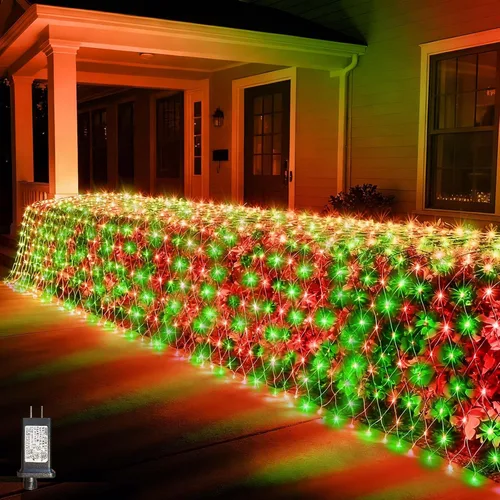 Miniatura 15 de LitHome Luces de red de Navidad de 14.8 x 5 pies, 300 luces LED de red blanca cálida, 8 modos de conexión, malla gigante impermeable de Navidad