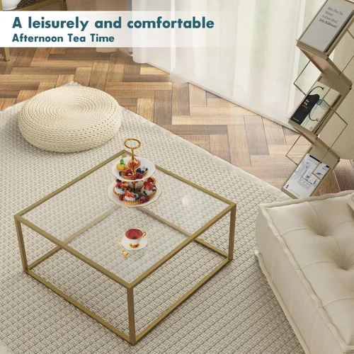 Miniatura 5 de Mesa de Café de Vidrio SAYGOER Mesas de Café Modernas para Sala de Estar Mesas de Centro Cuadradas Minimalistas para Hogar y Oficina 26.7 x 26.7 x