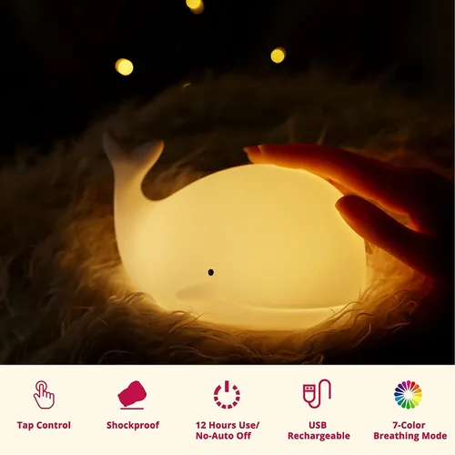 Miniatura 2 de TriPro Luz nocturna para decoración de guardería bajo el mar, lámpara de ballena de silicona suave para habitación de bebés y niños pequeños, luz