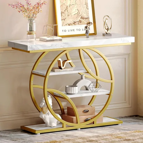Huuger Mesa de entrada de 41.3 pulgadas con parte superior de mármol, moderna mesa de sofá consola con estantes, para entrada, pasillo, entrada,