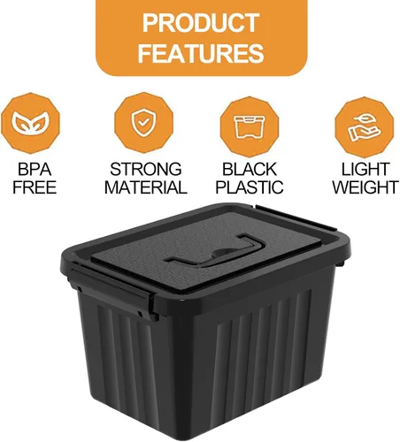 Miniatura 3 de Cubo de almacenamiento de plástico negro con tapa transparente y asa gris, 6 paquetes