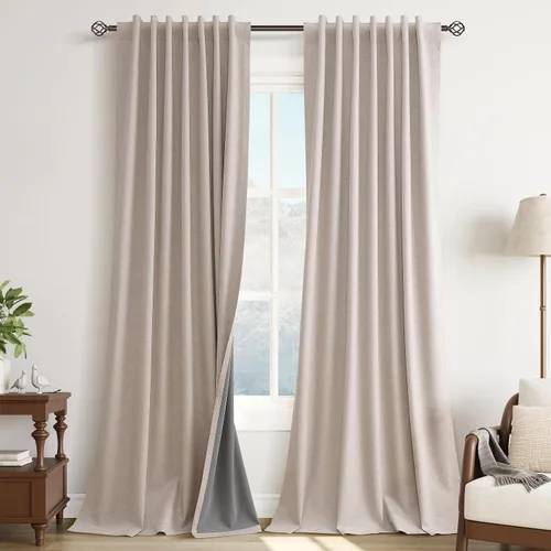 Miniatura 39 de Guken Cortinas opacas de lino, 2 paneles rústicos, elegantes, 100% opacas, con aislamiento térmico, banda de ganchos y trabilla trasera, 52 x 84