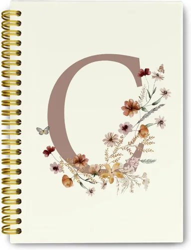 Miniatura 9 de Cuadernos de diario personalizados con letra inicial floral A, cuadernos vintage femeninos de tapa dura en espiral para la escuela, regalos