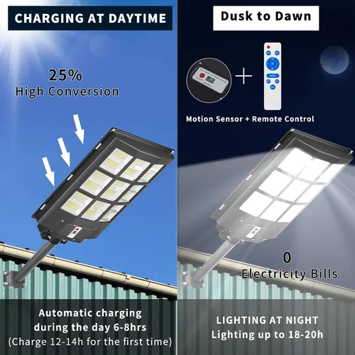 Miniatura 2 de JAYNLT Luces de calle solares de 3000 W para exteriores, 6500 K 298000 lm luces solares de estacionamiento de lúmenes más altos, luces de seguridad