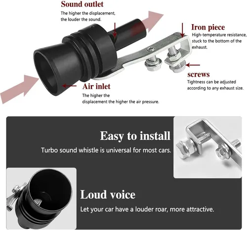 Miniatura 3 de 2 piezas de silbato turbo para coche, silbato turbo universal de aleación de aluminio, silbato de tubo de escape de sonido turbo de aleación de Negro