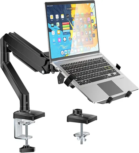 Miniatura 12 de WALI Soporte para laptop y monitor, soporte para monitor totalmente ajustable y bandeja para laptop para 1 portátil de hasta 17 pulgadas y 1