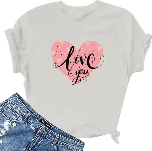 Miniatura 8 de Camisetas de manga corta con estampado de corazón para mujer, camisetas de ajuste regular, linda y divertida, ropa de regalo 2023