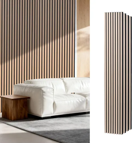 Paneles de pared de listones de madera acústica, paneles insonorizados de roble blanco para decoración de paredes interiores, diseño moderno, 94 x