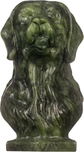 Nupuyai Estatua de cabeza de perro de jade verde natural para decoración de oficina en casa, figura de animal tallada curativa, escultura