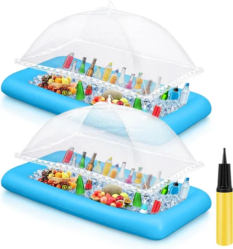 Miniatura 10 de Leitee Kit de barra inflable de 5 piezas, incluye bandeja de buffet de ensalada con tapón de drenaje, cubierta de malla, recipientes de bebidas