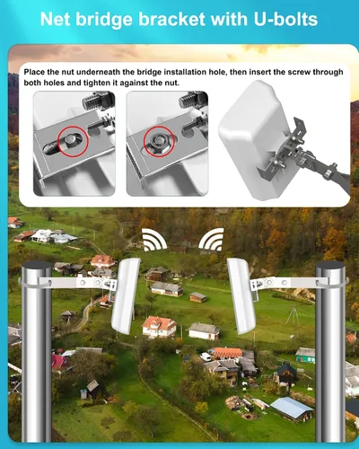 Miniatura 8 de Puente inalámbrico punto a punto al aire libre con soporte, 5.8GHz 100Mkbps CPE Extensor WiFi Starlink para exteriores, punto de acceso de largo
