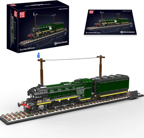 Mould King 12044 Flying Scotsman - Kit de construcción de locomotora de vapor, más de 1766 piezas, juego de tren a gran escala con pistas de