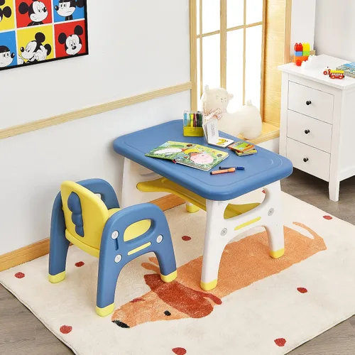 Miniatura 7 de KOTEK Juego de mesa y silla para niños, bonita mesa de actividades con almacenamiento y bloques de construcción, sillón en forma de dinosaurio