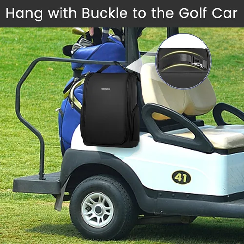 Miniatura 8 de YOREPEK Bolsa para zapatos de golf, bolsa de accesorios de golf con 3 bolsillos para calcetines, camisetas, bolas, diseñada con una asa de Negro