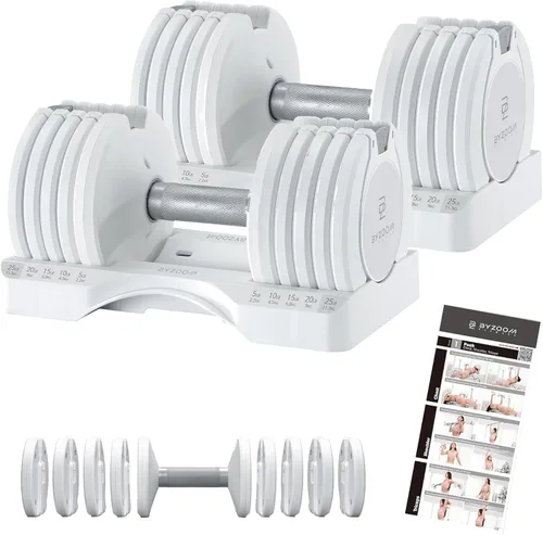 Miniatura 14 de ByZoom Fitness - Mancuerna ajustable de 12.5/25 libras – Unidad individual O juego de 2 – Peso ajustable 5-en-1 para gimnasio en casa, entrenamiento