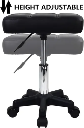 Miniatura 5 de FURWOO Taburete giratorio rectangular con ruedas, altura ajustable, silla giratoria para spa, salón de masaje, color negro