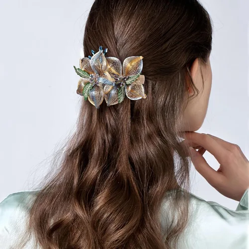 Miniatura 4 de Mistofu Pasadores para el cabello, pinzas de alambre de cobre con flores de cristal, pasadores de diseño de alto nivel tejidos a mano de 3.93